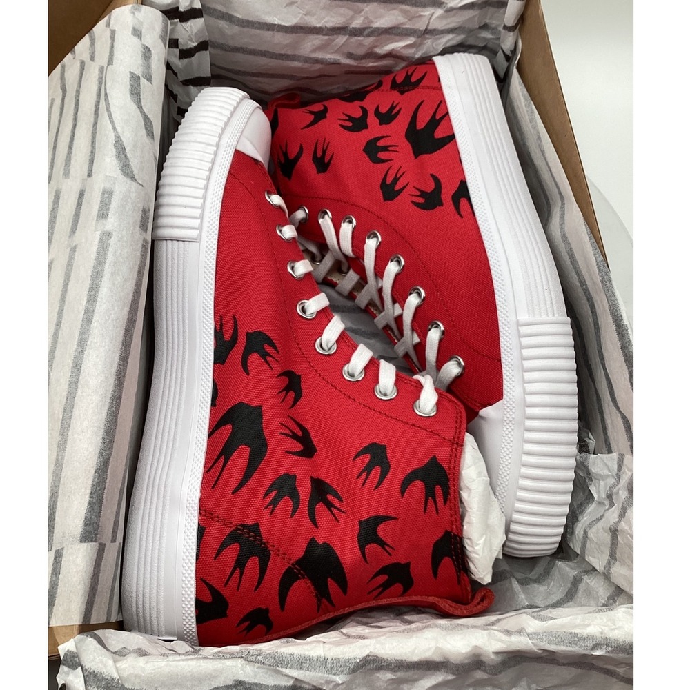 McQ Alexander McQueen Swallow‎ Swarm Vulc High Red Canvas Sneakers EU 43 Mens 10